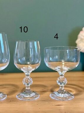 14 pcs Claudia Bohemia Crystal | 10 Wine Glasses + 4 Dessert Wine Glasses